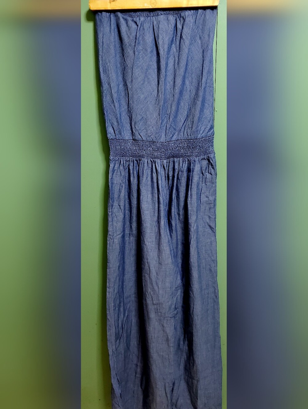 Strapless Smocked-Waist Chambray Jumpsuit - Blue